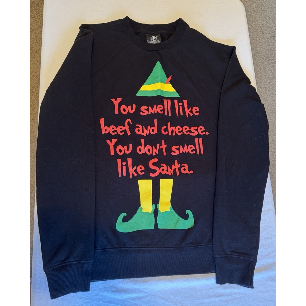 ELF‎ Ugly Christmas Black Sweatshirt You Smell Like Beef And Cheese Medium